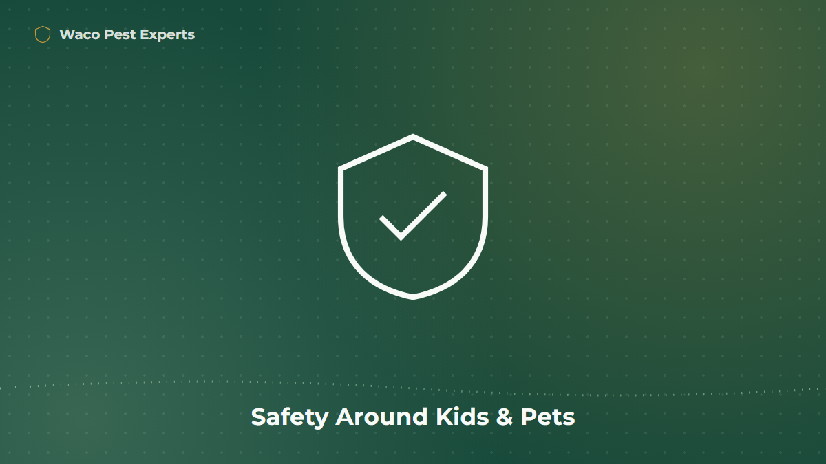 Line illustration of a shield with a checkmark representing pest control safety around kids and pets